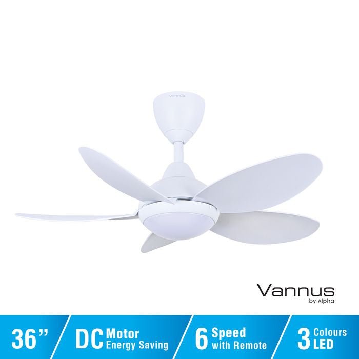 Vannus LUNA 5B/36 LED MATT WHITE 36" Ceiling Fan With LED 5 Blades Matt White | TBM Online