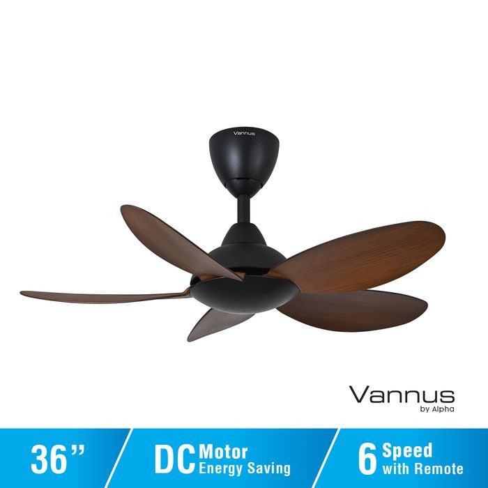 Vannus LUNA 5B/36 MATT BLACK WALNUT 36" Ceiling Fan 5 Blades Matt Black/Walnut | TBM Online