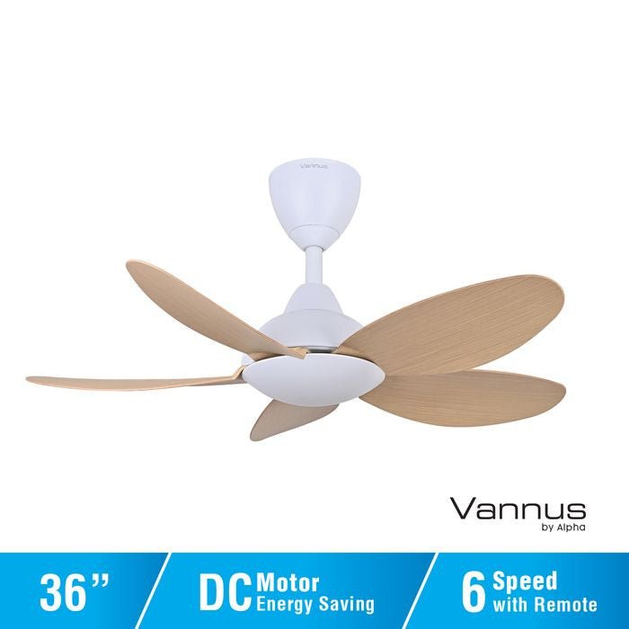 Vannus LUNA 5B/36 MATT WHITE MAPLE 36" Ceiling Fan 5 Blades Matt White Maple | TBM Online