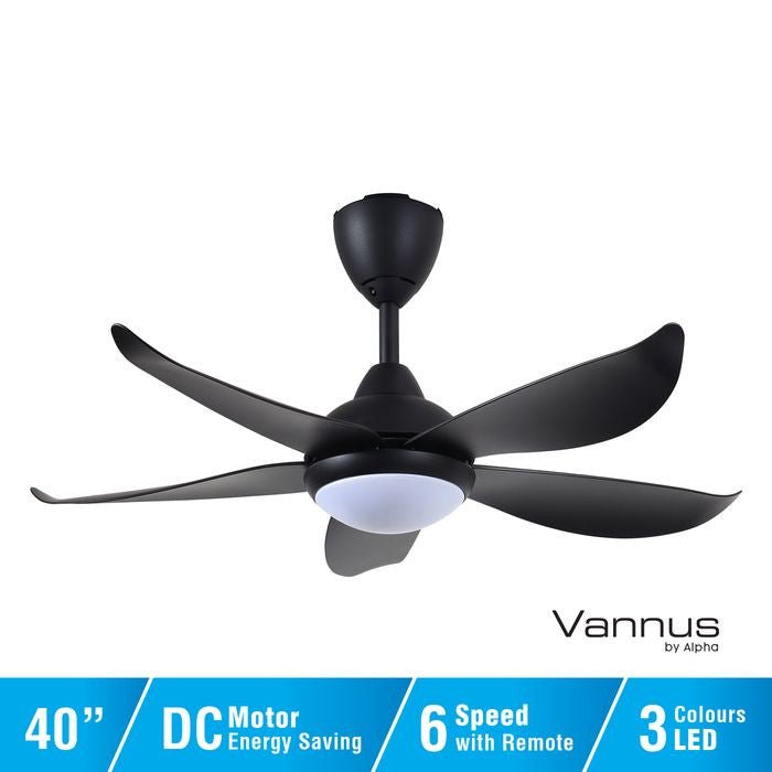 Vannus LUNA 5B/40 LED MATT BLACK 40" Ceiling Fan With LED 5 Blades Matt Black | TBM Online