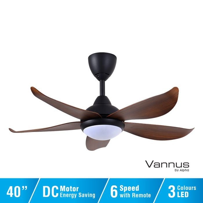 Vannus LUNA 5B/40 LED MATT BLACK WALNUT 40" Ceiling Fan With LED 5 Blades Matt Black Walnut | TBM Online