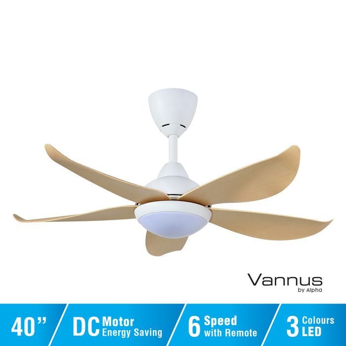 Vannus LUNA 5B/40 LED MATT WHITE MAPLE 40" Ceiling Fan With LED 5 Blades Matt White Maple | TBM Online