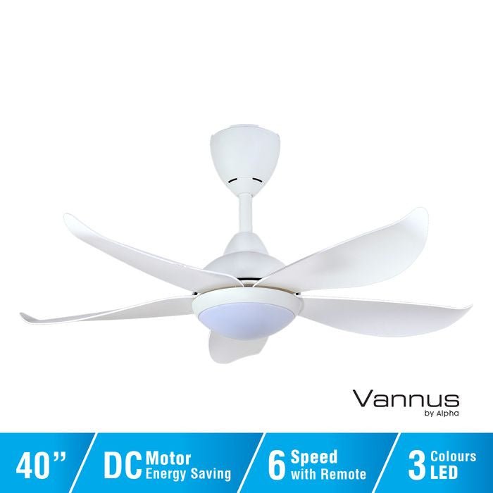 Vannus LUNA 5B/40 LED MATT WHITE 40" Ceiling Fan With LED 5 Blades Matt White | TBM Online