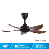 Vannus LUNA 5B/40 MATT BLACK WALNUT 40" Ceiling Fan 5 Blades Matt Black Walnut | TBM Online