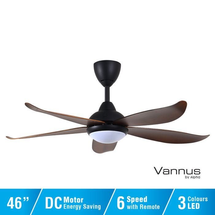 Vannus LUNA 5B/46 LED MATT BLACK WALNUT 46" Ceiling Fan 5 Blades LED Matt Black/Walnut | TBM Online