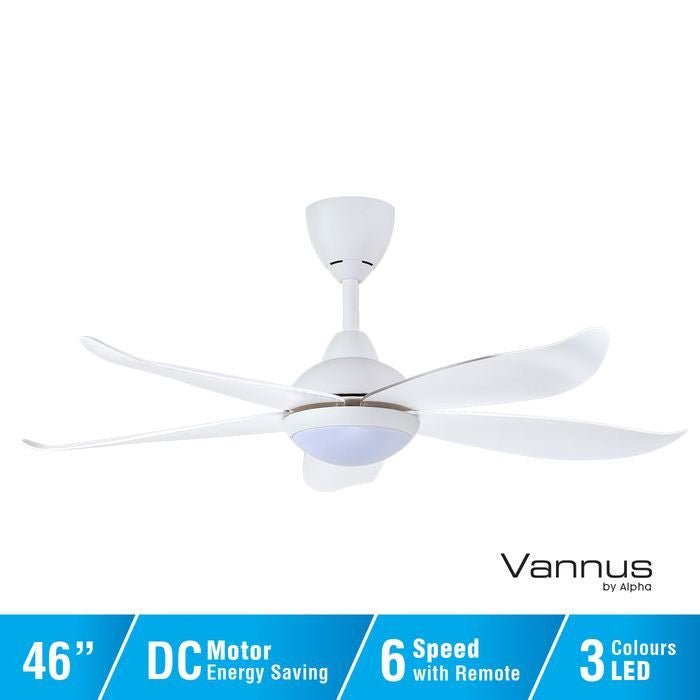 Vannus LUNA 5B/46 LED MATT WHITE 46" Ceiling Fan 5 Blades LED Matt White | TBM Online