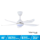 Vannus LUNA 5B/46 LED MATT WHITE 46" Ceiling Fan 5 Blades LED Matt White | TBM Online