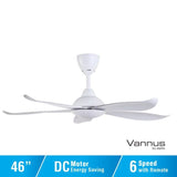 Vannus LUNA 5B/46 MATT WHITE 46" Ceiling Fan 5 Blades Matt White | TBM Online