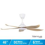 Vannus LUNA 5B/46 WHITE MAPLE 46" Ceiling Fan 5 Blades White Maple | TBM Online