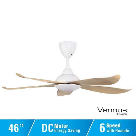 Vannus LUNA 5B/46 WHITE MAPLE 46" Ceiling Fan 5 Blades White Maple | TBM Online