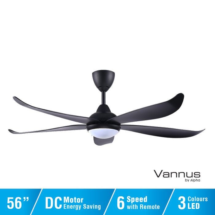 Vannus LUNA 5B/56 LED MATT BLACK 56" Ceiling Fan 5 Blades LED Matt Black | TBM Online