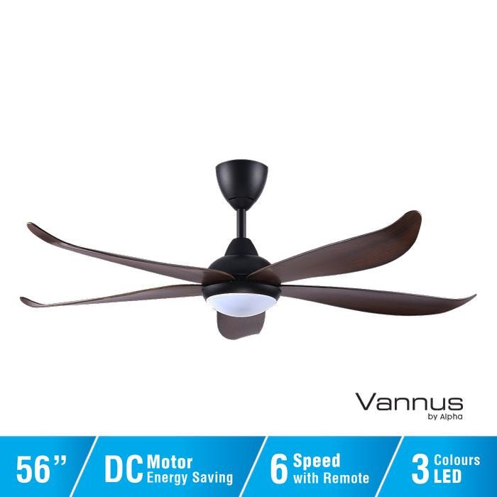 Vannus LUNA 5B/56 LED MATT BLACK WALNUT 56" Ceiling Fan 5 Blades LED Matt Black Walnut | TBM Online