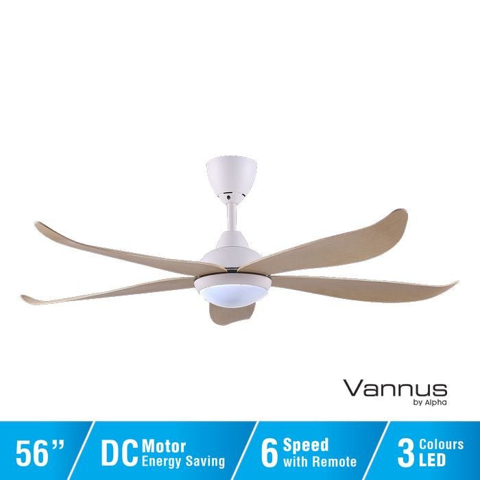 Vannus LUNA 5B/56 LED MATT WHITE MAPLE 56" Ceiling Fan 5 Blades LED Matt White Maple | TBM Online