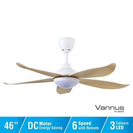 Vannus LUNA LED 5B/46 MATT WHITE MAPLE 46" Ceiling Fan 5 Blades LED Matt White Maple | TBM Online