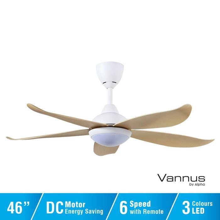 Vannus LUNA LED 5B/46 MATT WHITE MAPLE 46" Ceiling Fan 5 Blades LED Matt White Maple | TBM Online