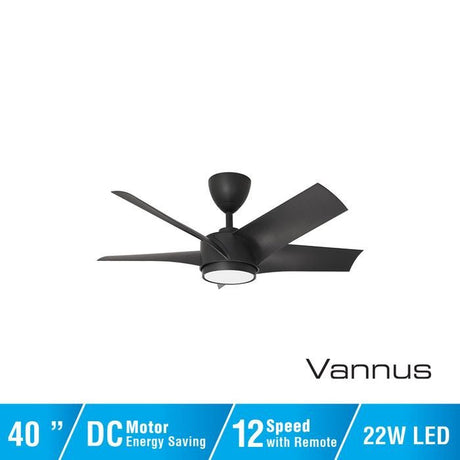 Vannus PRISTI 5B/40 LED MATT BLACK 5 Blades 40 Inch LED DC Motor Matt Black | TBM Online