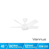 Vannus PRISTI 5B/40 LED MATT WHITE 5 Blades 40 Inch LED DC Motor Matt White | TBM Online