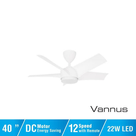 Vannus PRISTI 5B/40 LED MATT WHITE 5 Blades 40 Inch LED DC Motor Matt White | TBM Online