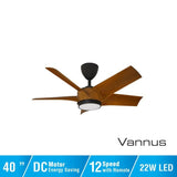 Vannus PRISTI 5B/40 LED WALNUT/MB 5 Blades 40 Inch LED DC Motor Walnut Matt Black | TBM Online
