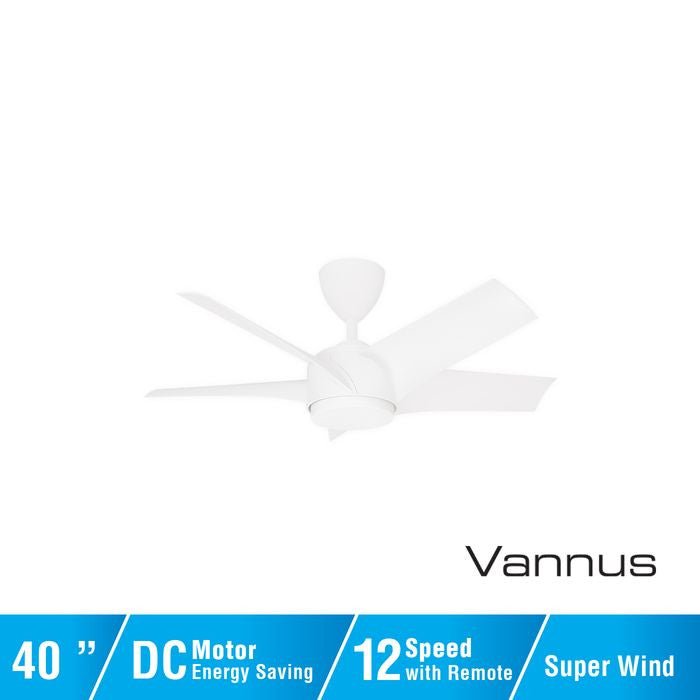 Vannus PRISTI 5B/40 MATT WHITE 5 Blades 40 Inch DC Motor Matt White | TBM Online