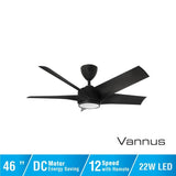 Vannus PRISTI 5B/46 LED MATT BLACK 5 Blades 46 Inch LED DC Motor Matt Black | TBM Online
