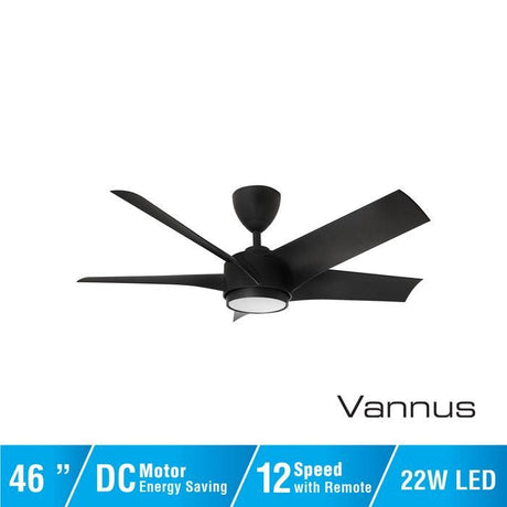 Vannus PRISTI 5B/46 LED MATT BLACK 5 Blades 46 Inch LED DC Motor Matt Black | TBM Online