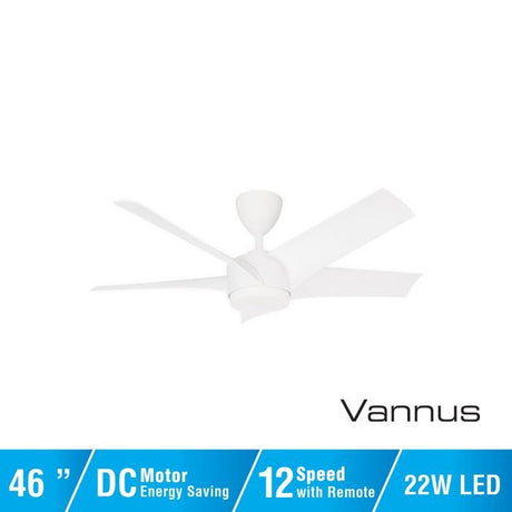Vannus PRISTI 5B/46 LED MATT WHITE 5 Blades 46 Inch LED DC Motor Matt White | TBM Online