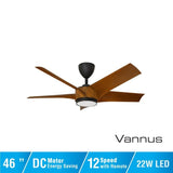 Vannus PRISTI 5B/46 LED WALNUT/MB 5 Blades 46 Inch LED DC Motor Walnut Matt Black | TBM Online