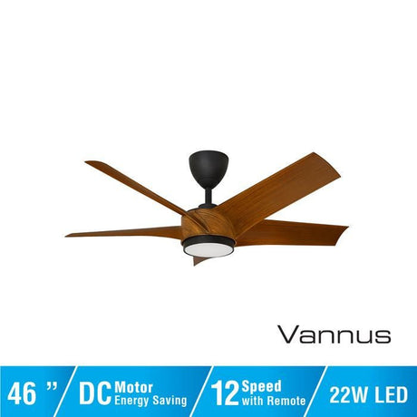 Vannus PRISTI 5B/46 LED WALNUT/MB 5 Blades 46 Inch LED DC Motor Walnut Matt Black | TBM Online