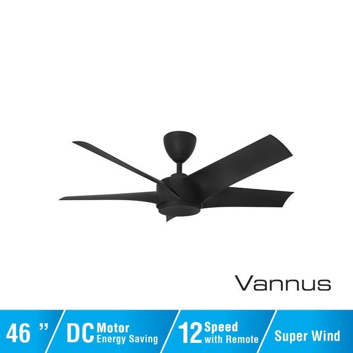 Vannus PRISTI 5B/46 MATT BLACK 5 Blades 46 Inch DC Motor Matt Black | TBM Online