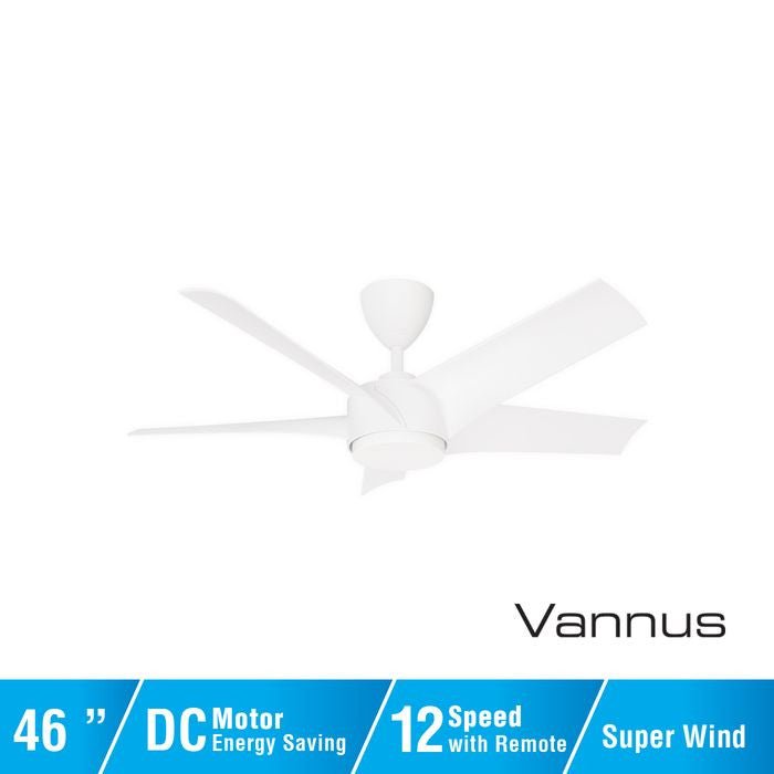 Vannus PRISTI 5B/46 MATT WHITE 5 Blades 46 Inch DC Motor Matt White | TBM Online