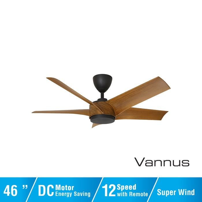 Vannus PRISTI 5B/46 WALNUT/MB 5 Blades 46 Inch DC Motor Walnut Matt Black | TBM Online