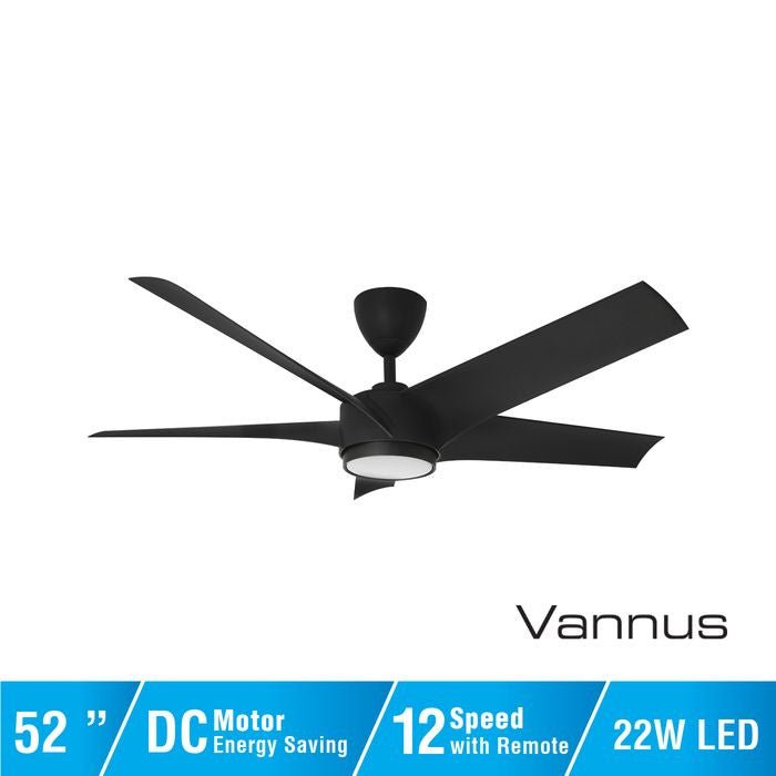 Vannus PRISTI 5B/52 LED MATT BLACK 5 Blades 52 Inch LED DC Motor Matt Black | TBM Online