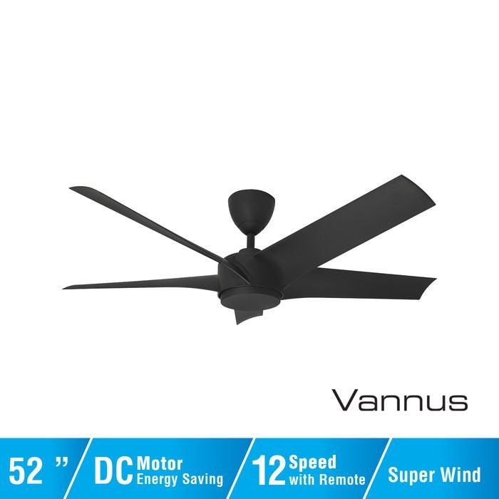 Vannus PRISTI 5B/52 MATT BLACK 5 Blades 52 Inch DC Motor Matt Black | TBM Online