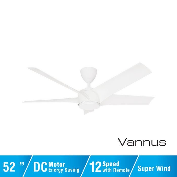 Vannus PRISTI 5B/52 MATT WHITE 5 Blades 52 Inch DC Motor Matt White | TBM Online