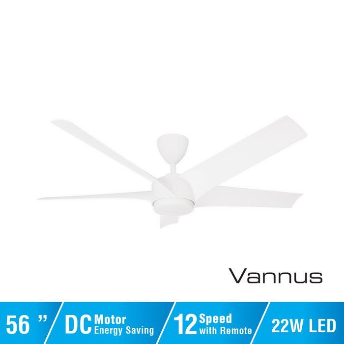 Vannus PRISTI 5B/56 LED MATT WHITE 5 Blades 56 Inch LED DC Motor Matt White | TBM Online