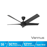 Vannus PRISTI 5B/56 MATT BLACK 5 Blades 56 Inch DC Motor Matt Black | TBM Online