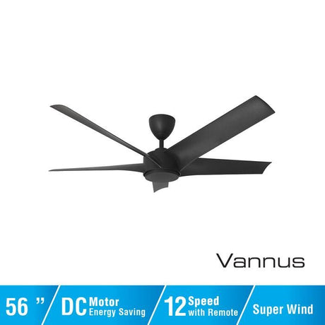 Vannus PRISTI 5B/56 MATT BLACK 5 Blades 56 Inch DC Motor Matt Black | TBM Online