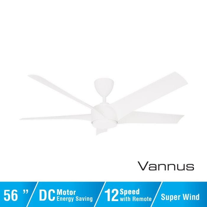 Vannus PRISTI 5B/56 MATT WHITE 5 Blades 56 Inch DC Motor Matt White | TBM Online