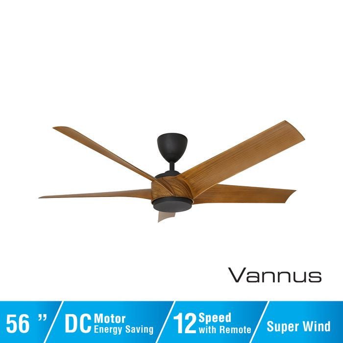 Vannus PRISTI 5B/56 WALNUT/MB 5 Blades 56 Inch DC Motor Walnut Matt Black | TBM Online