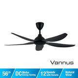 Alpha Vannus SENI-5B/56 MATT BLACK Ceiling Fan 56" 5 Blades Matt Black | TBM Online