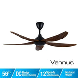 Alpha Vannus SENI-5B/56 WALNUT/MB Ceiling Fan 56" 5 Blades Walnut | TBM Online