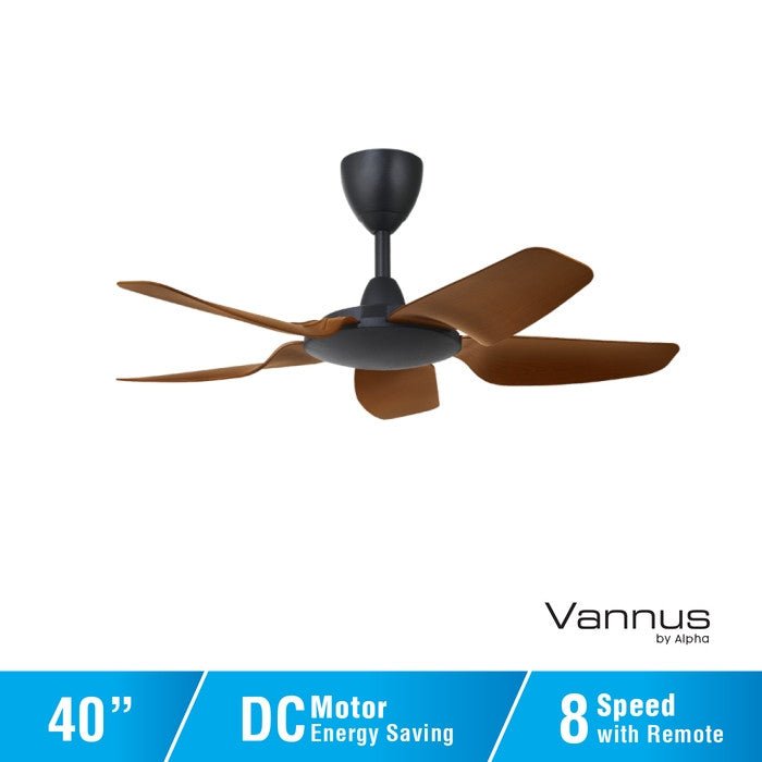 Vannus IRIZ 5B/40 WALNUT MATT BLACK Ceiling Fan 5 Blades 40 Inch Motor DC Walnut Matt Black | TBM Online