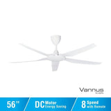 Vannus IRIZ 5B/56 MATT WHITE Ceiling Fan 5 Blades 56 Inch Motor DC Matt White | TBM Online