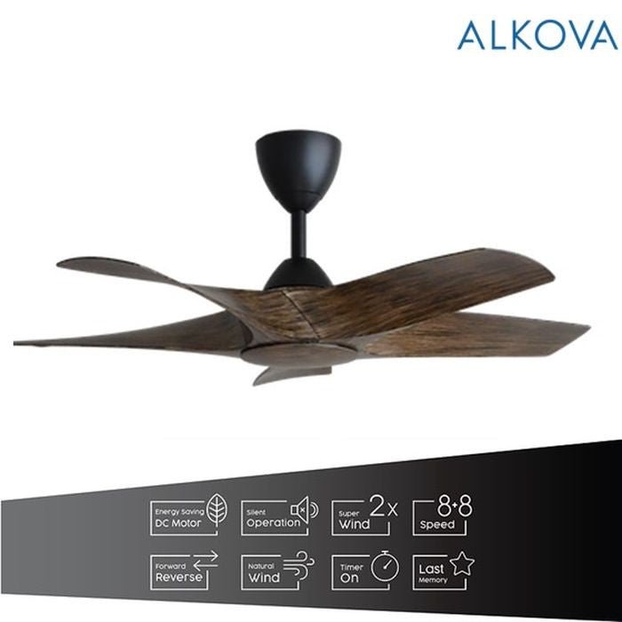 Alkova AXIS 5B/42 MATT BLACK/OAK Ceiling Fan 42" 5 Blades Matt Black/Oak | TBM Online