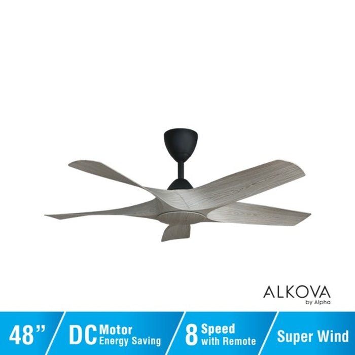 Alkova AXIS 5B/48 GREY WOOD/MB Ceiling Fan 48" 5 Blades Grey Wood Matt Black | TBM Online
