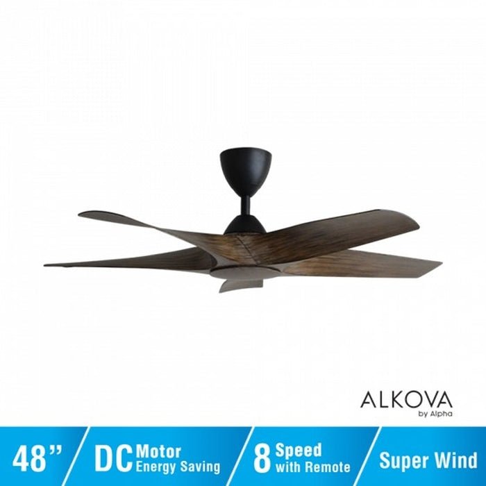 Alkova AXIS 5B/48 MATT BLACK/OAK Ceiling Fan 48" 5 Blades Matt Black/Oak | TBM Online