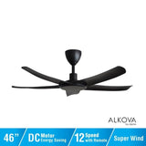 Alkova PAZION G2 5B/46 MATT BLACK Ceiling Fan 5 Blades 46 Inch Matt Black | TBM Online
