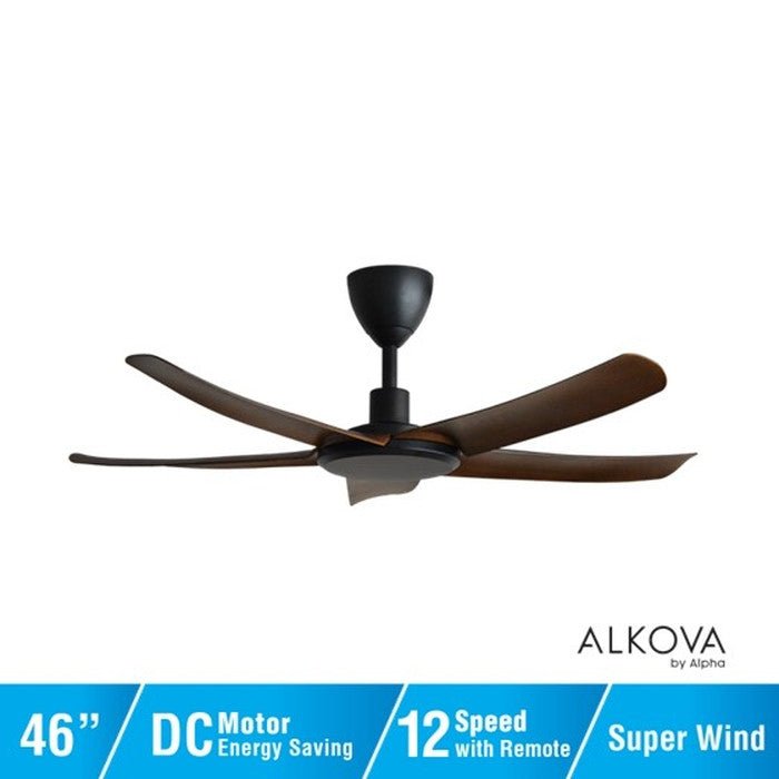 Alkova PAZION G2 5B/46 WALNUT MATT BLACK Ceiling Fan 5 Blades 46 Inch Walnut Matt Black | TBM Online