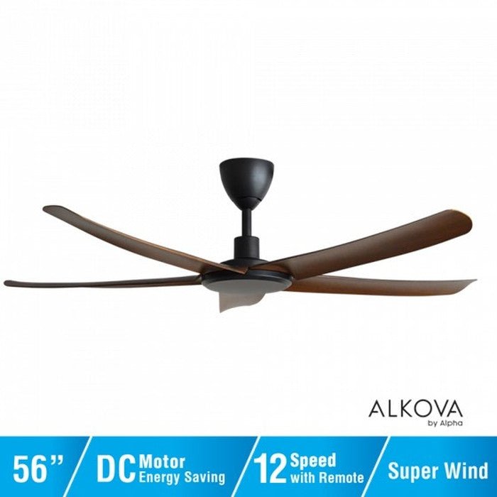 Alkova PAZION G2 5B/56 WALNUT MATT BLACK Ceiling Fan 5 Blades 56 Inch Walnut Matt Black | TBM Online